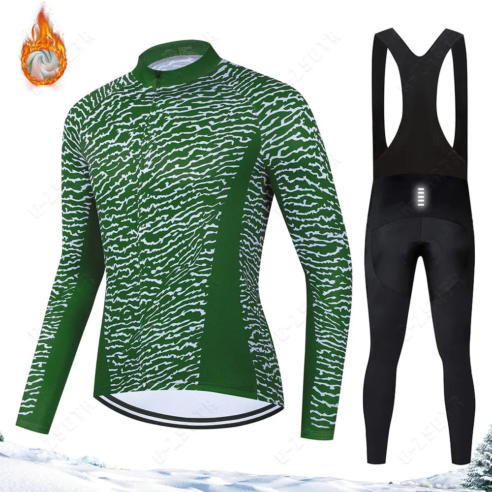 

Winter Cycling Jersey Sets Thermal Fleece Bike Long Sleeves Warm Cycling Clothes Suits Reflective Bicycle Clothing Gel Pad Pants