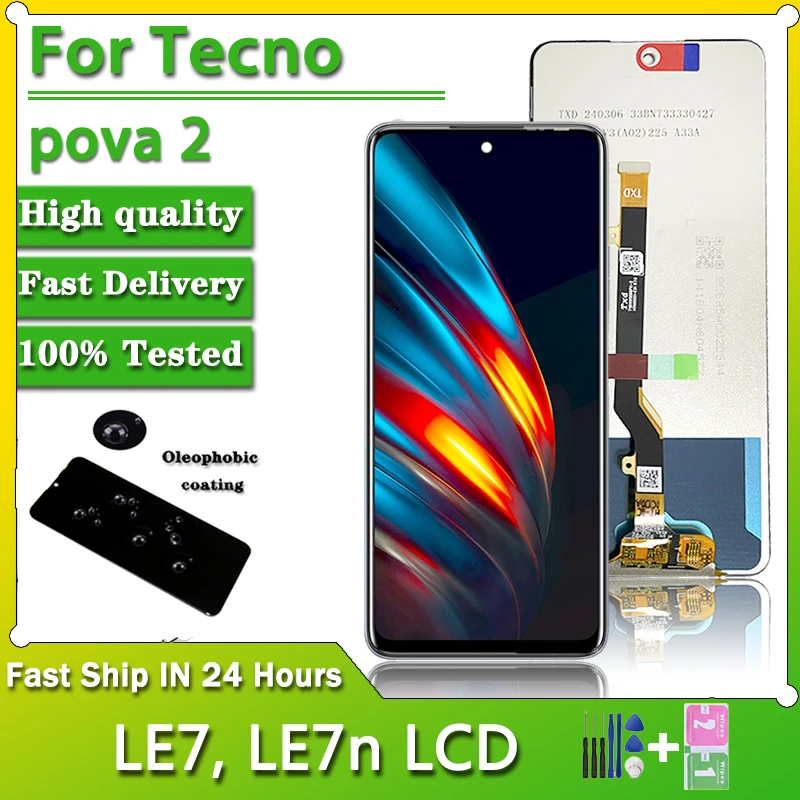 

ЖК-дисплей 6,9 "AAA + для Tecno Pova 2 LE7, сенсорный экран, дигитайзер для Tecno Pova2 LE7n, дисплей, запасные части для ремонта