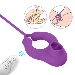 Wireless Tongue Licking Nipple Clitoris Stimulation Vibrator Sex Toy Vibration Locking Penis Ring Adult Toys for Women Couple