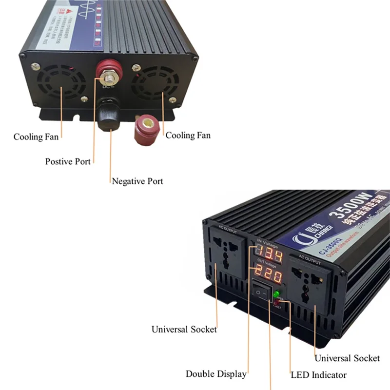 Imagem -04 - Inversor de Onda Senoidal Pura 3000w 4000w 5000w dc 12v 24v 48v 60v para ac 220v Power Converter Tomada Dupla Conversor Inversor Solar do Carro