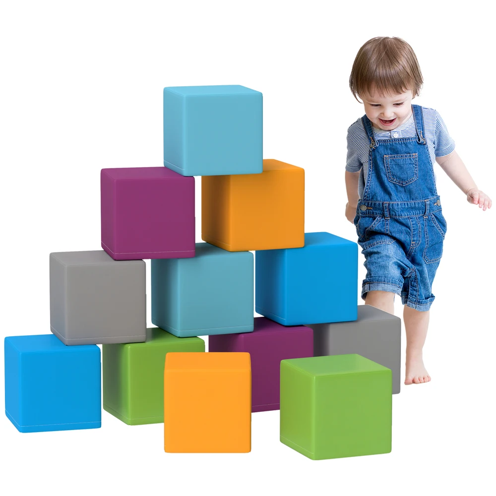 Soozier 12 Piece Soft Play Blocks Soft Foam Toy Building and Stacking Blocks Compliant Learning Toys for Toddler Baby Kids