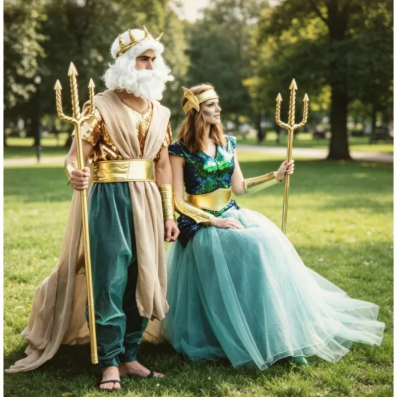 

Mermaid Costume for Adults Couple Egyptian Cleopatra Pharaoh Outfit S-XL Blue Breathable & Sparkly Perfect for Stage Show
