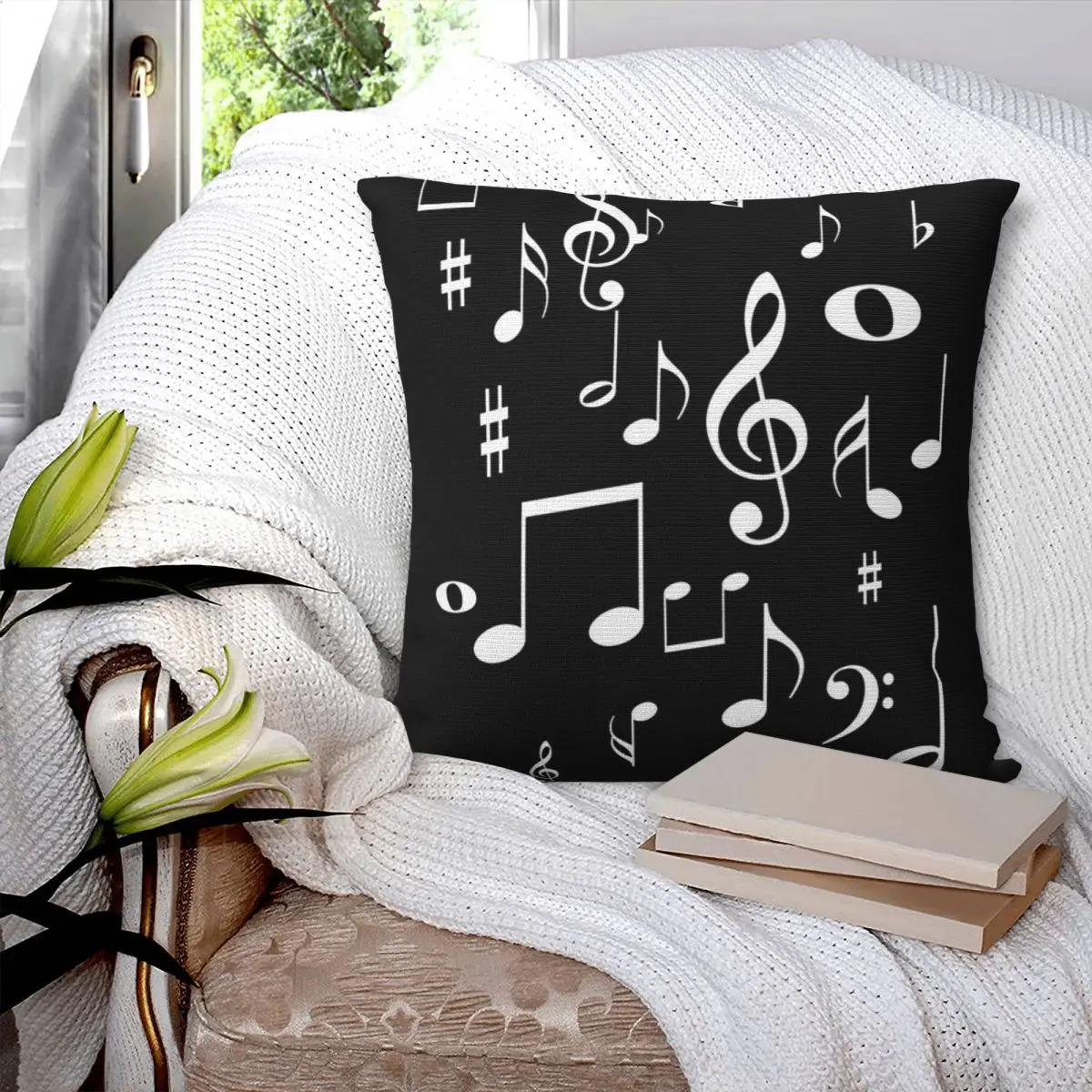 Music Notes Square Pillowcase Polyester Pillow Cover Velvet Cushion Decor Comfort Throw Pillow For Home Bedroom