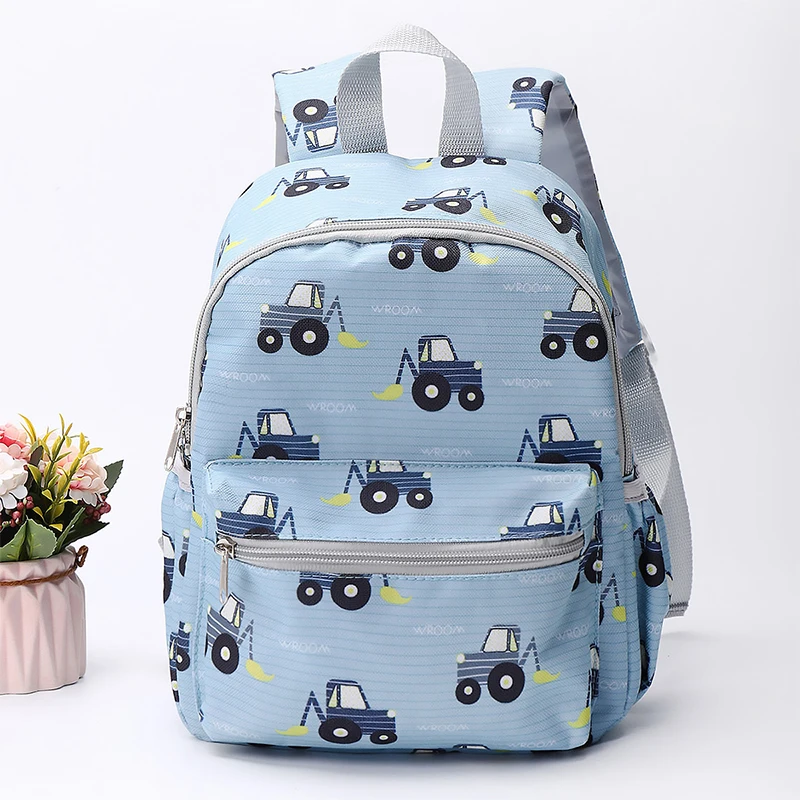 

Blue Car Motif Adjustable Shoulder Strap Backpack with Side Mesh Pocket Unisex School Return Essential