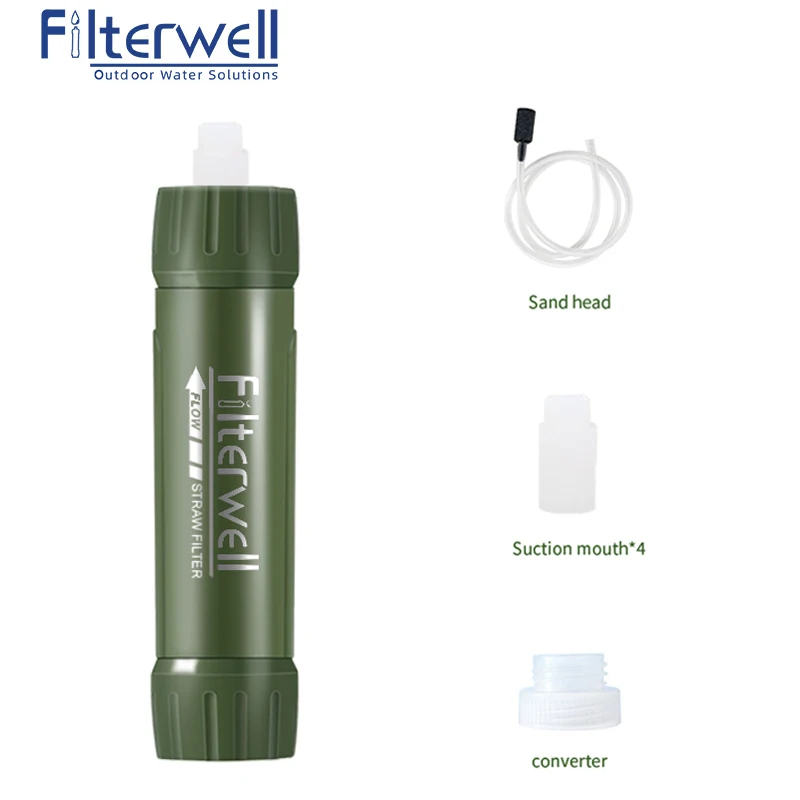 Filterwell Outdoor Mini Water Filter Straw Camping Water Cleaning Filter Emergency Hiking Survival Prep Gear for Tourism