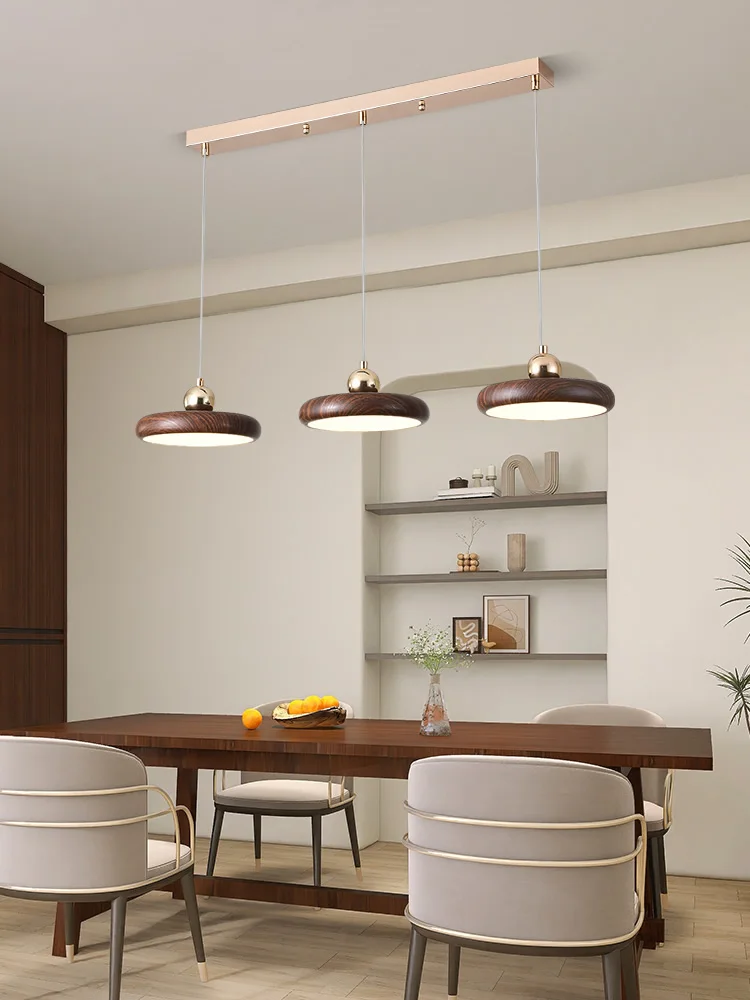 Minimalist Imitation Wood Color LED Chandelier Three Heads Combination Restaurant Lamp Bar Counter Bedroom Bedside Light