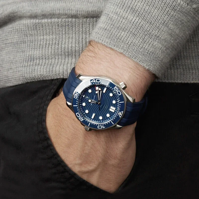 Seamaster 300 방수 손목 벨트 남성 여성 팔찌 시계 액세서리에 대 한 오메가에 대 한 20mm 곡선 끝 고무 실리콘 시계 밴드