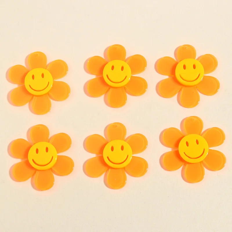 5pcs 40x36mm Cartoon Colorful Smile Face Flower Charms Acrylic Embellishment Pendant For Hairpin Scrapbooking Jewelry Accessorie