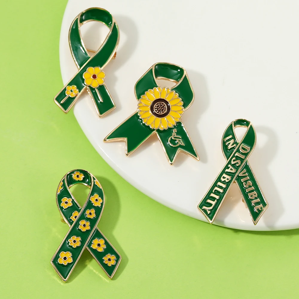 Sunflower Pattern Red Ribbon Enamel Brooches Disability in Visible Hope Pins