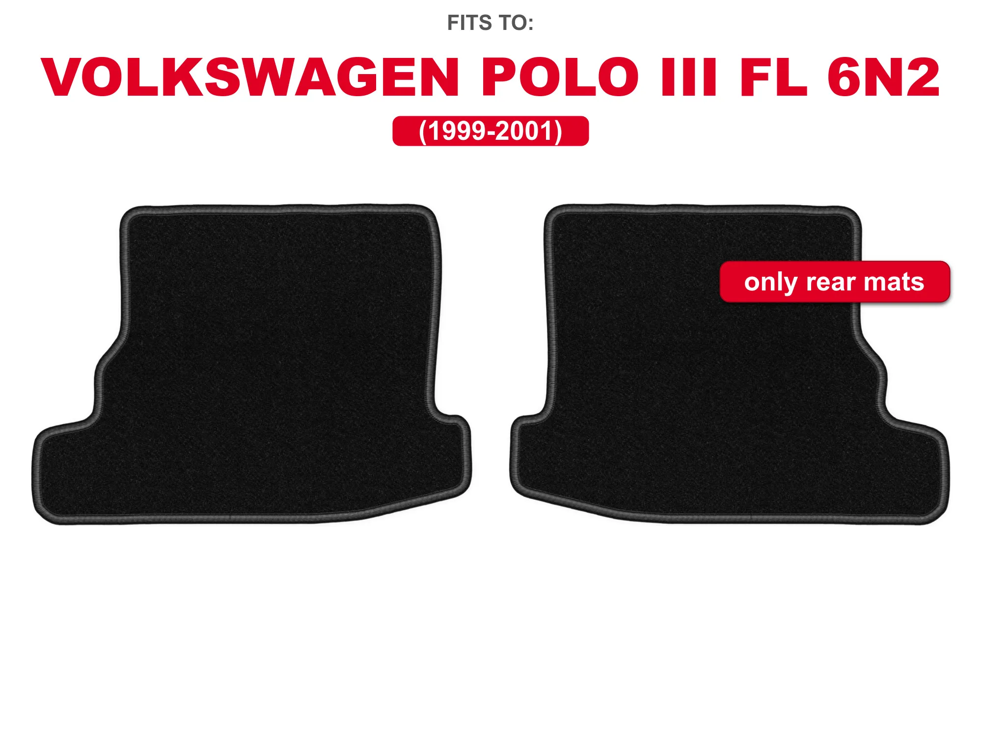 Velour tapijten achterin voor: Volkswagen Polo III FL 6N2 1999-2001 Zwart