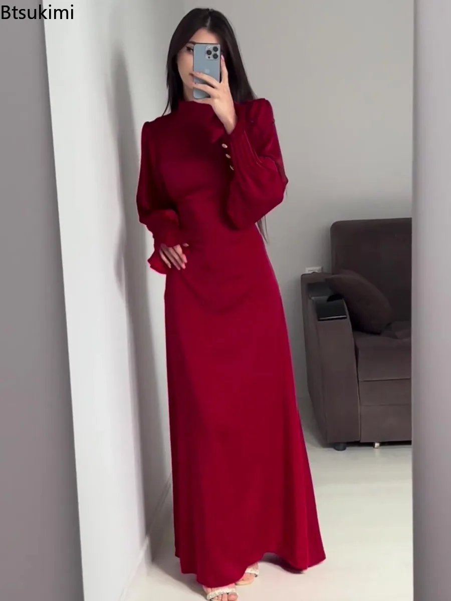 Sukienki muzułmańskie na Eid Wiosenna moda damska Abaja Elegancka suknia satynowa w stylu pałacowym na przyjęcie Ramadan Maroko Kaftan Arabski Dubaj Szata