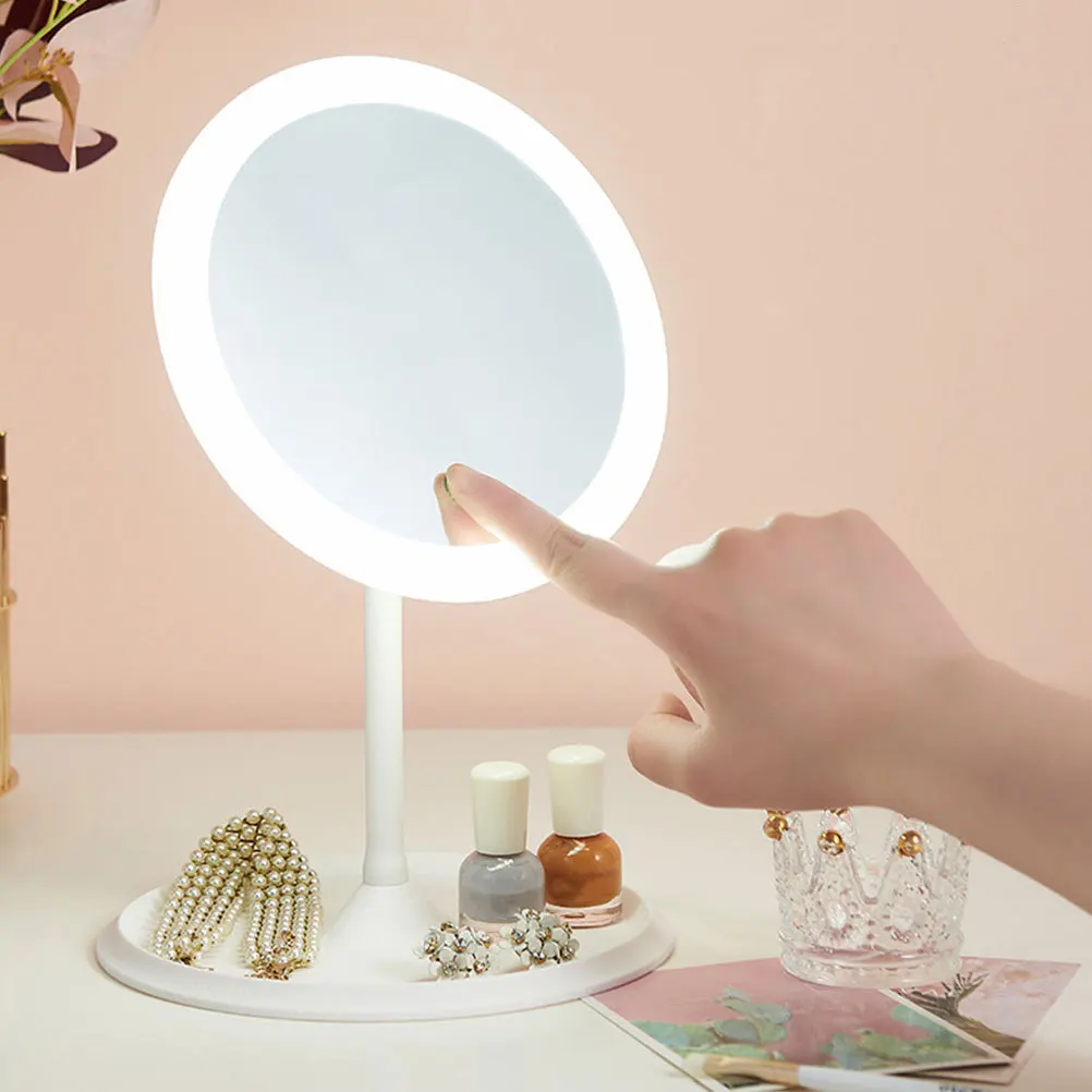 Miroir de maquillage LED, chargeur USB, haute définition, lumière réglable, miroir de vanité, outil de beauté Portable de bureau, cadeau pour femmes, 1 ensemble