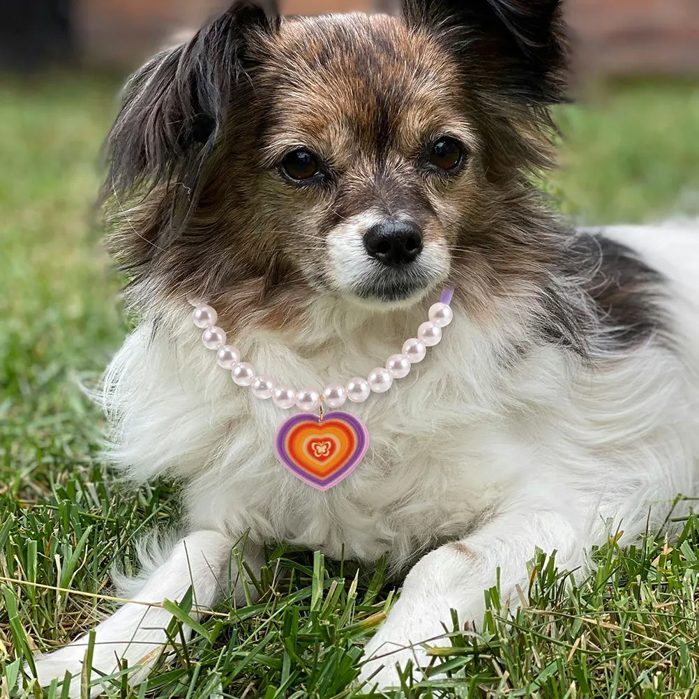 

2Pcs Dog Cat Necklace Heart Design Beaded Adjustable for Pets Special Occasions Daily Wear Choker Collar for Dogs