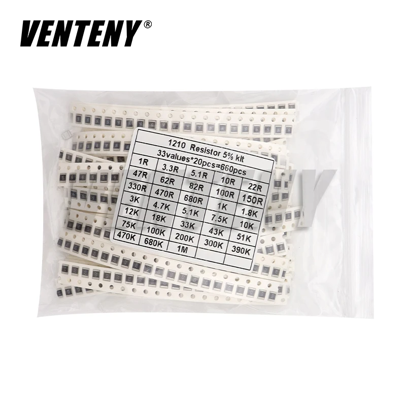 1210 1/2W SMD Resistor Assorted Kit 1ohm-1M ohm 5% 33valuesX 20pcs=660pcs DIY