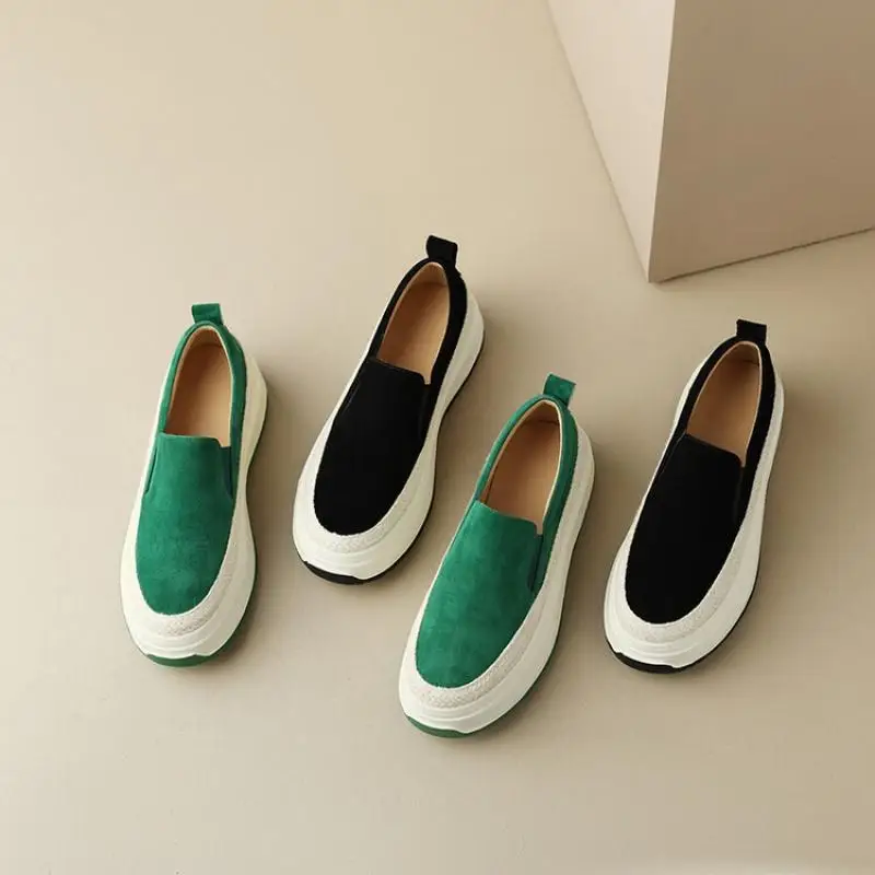 Stylish Breathable Women\'s Shoes Slip On Green Female Footwear Loafers Casual Comfortable Thick Bottom Female Vulcanized Shoes