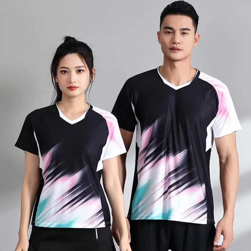 Camisetas de Ping Pong y bádminton para hombres y mujeres, secado rápido, de manga corta uniforme de tenis de mesa, estampado, Tops de voleibol de tenis