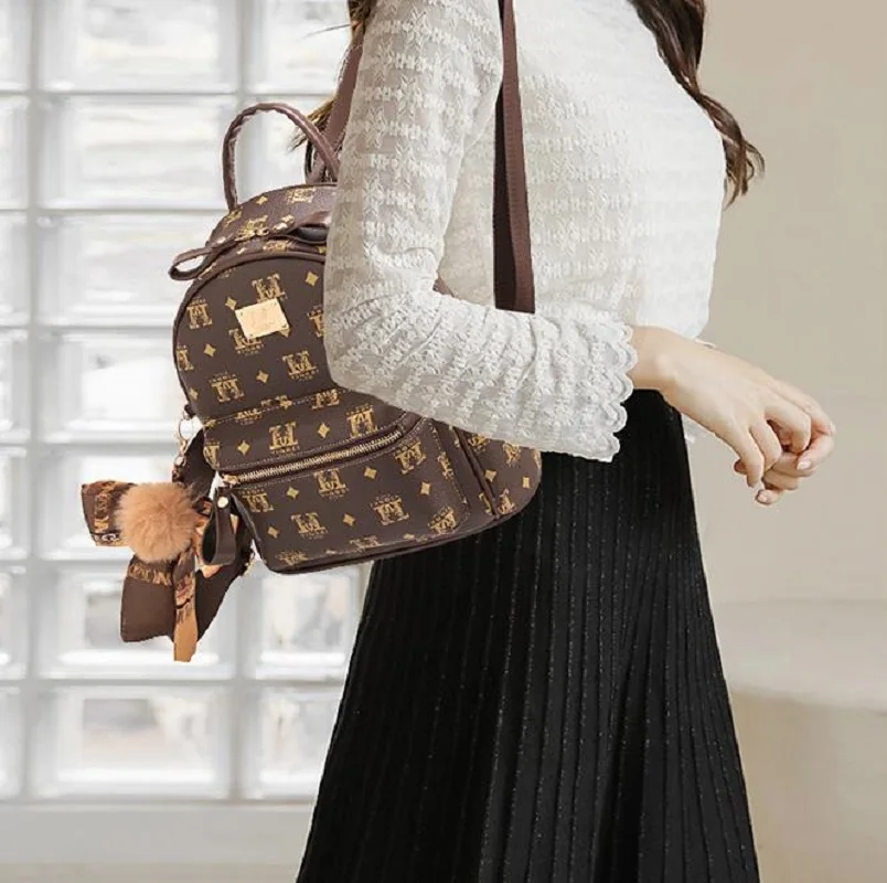 

2026 Korean New Women's Fashion Luxury Designer Printing Backpack High Quality Leather Travel Shoulder Bags School Bag Backpacks