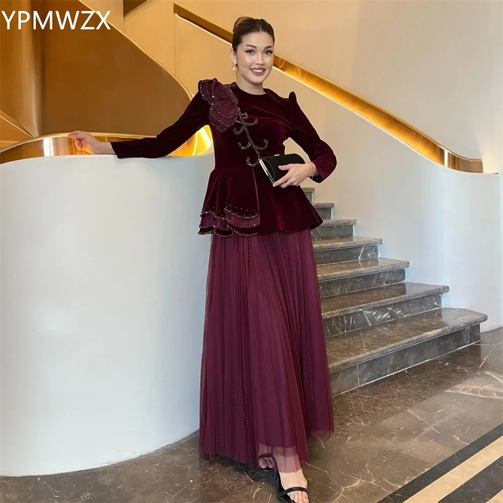 

Customized Evening Dress Formal Party Occasion YPMWZX Scoop Neckline A-line Floor Length Skirts Draped Applique Bespoke