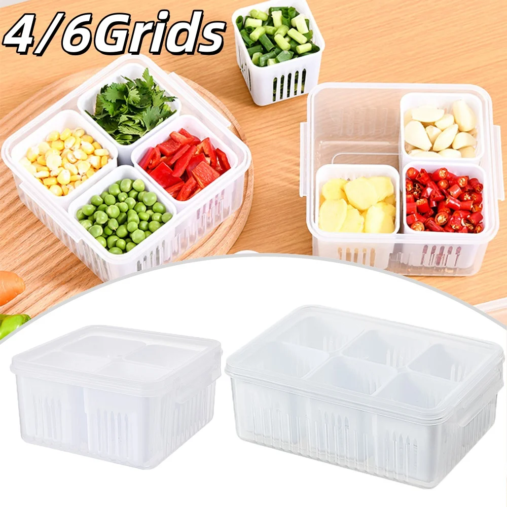 4/6 Grids Kühlschrank Lagerung Box Zwiebel Ingwer Knoblauch Gemüse Entwässerung Korb Zutaten Lagerung Container Küche Organizer