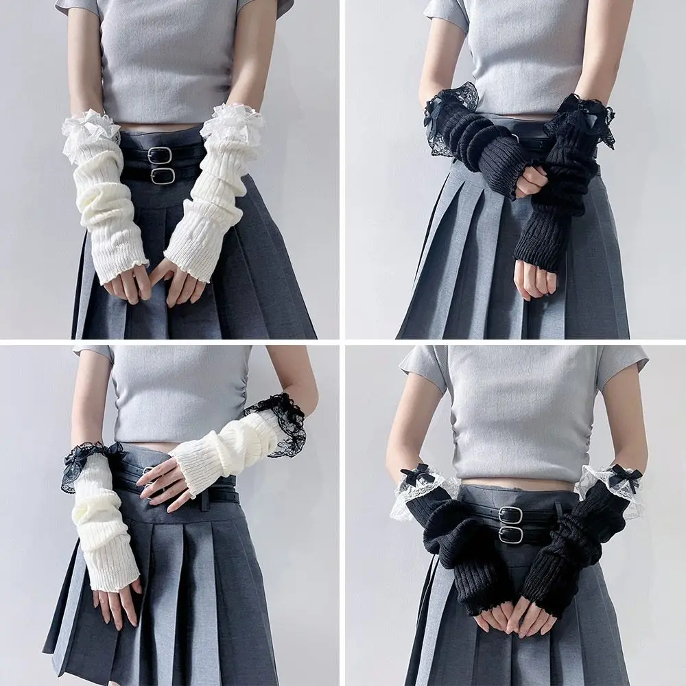 Fingerless Long Wrist Gloves Arm Warmers Black White Elbow Mittens Finger Sleeves Cover False Sleeves Half Finger Gloves