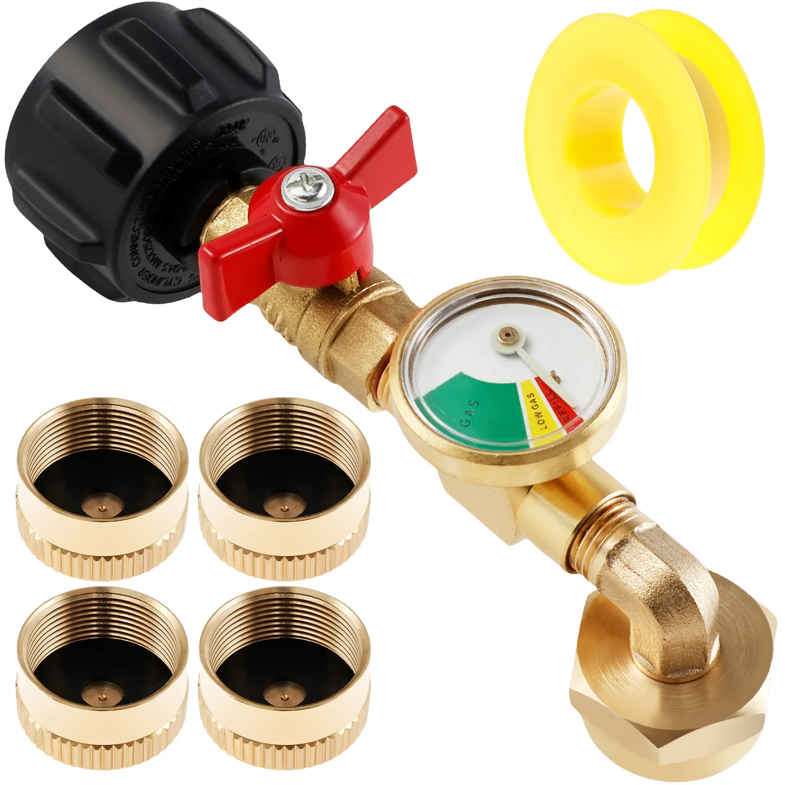 Propane Refill Adapter with Gauge and Control Valve 90 Degrees Elbow Propane Refill Adapter Solid Brass Propane Tank Adapter