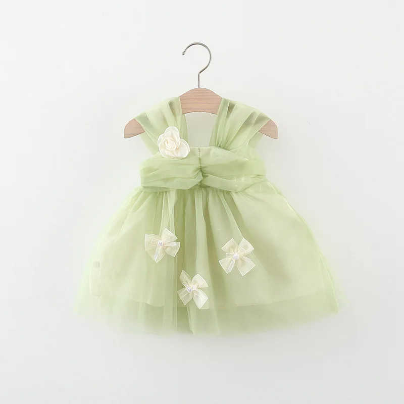 Summer Girl Dress New Mesh Flower Sweet Korean Version Dress Princess Dress Suitable for Babies Aged 0-3