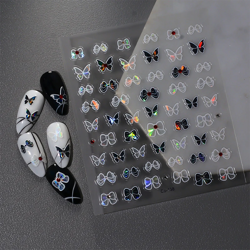 ملصقات فنية للأظافر من الكريستال الماسي ، قشرة ملونة ، ضوء ، فراشة ، جليد خلال ، عقدة فراشية ، الإغاثة بالزهور ، ديكور ذاتي الصنع