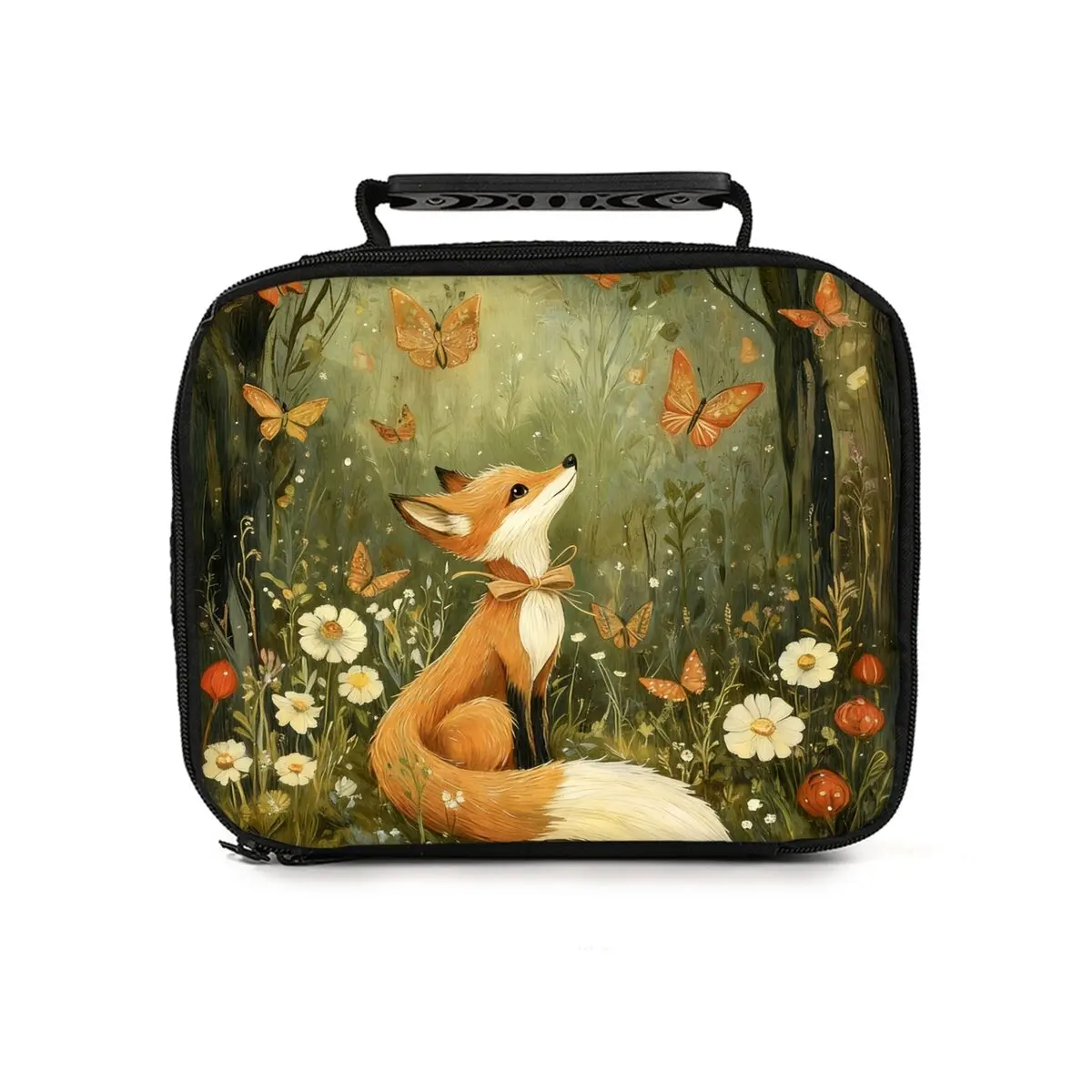 

Cute Fox Pattern Children's Lunch Bag Best Gift for Boys Girls 2D Flat Cartoon Zipper for School Outdoor Picnics Bento