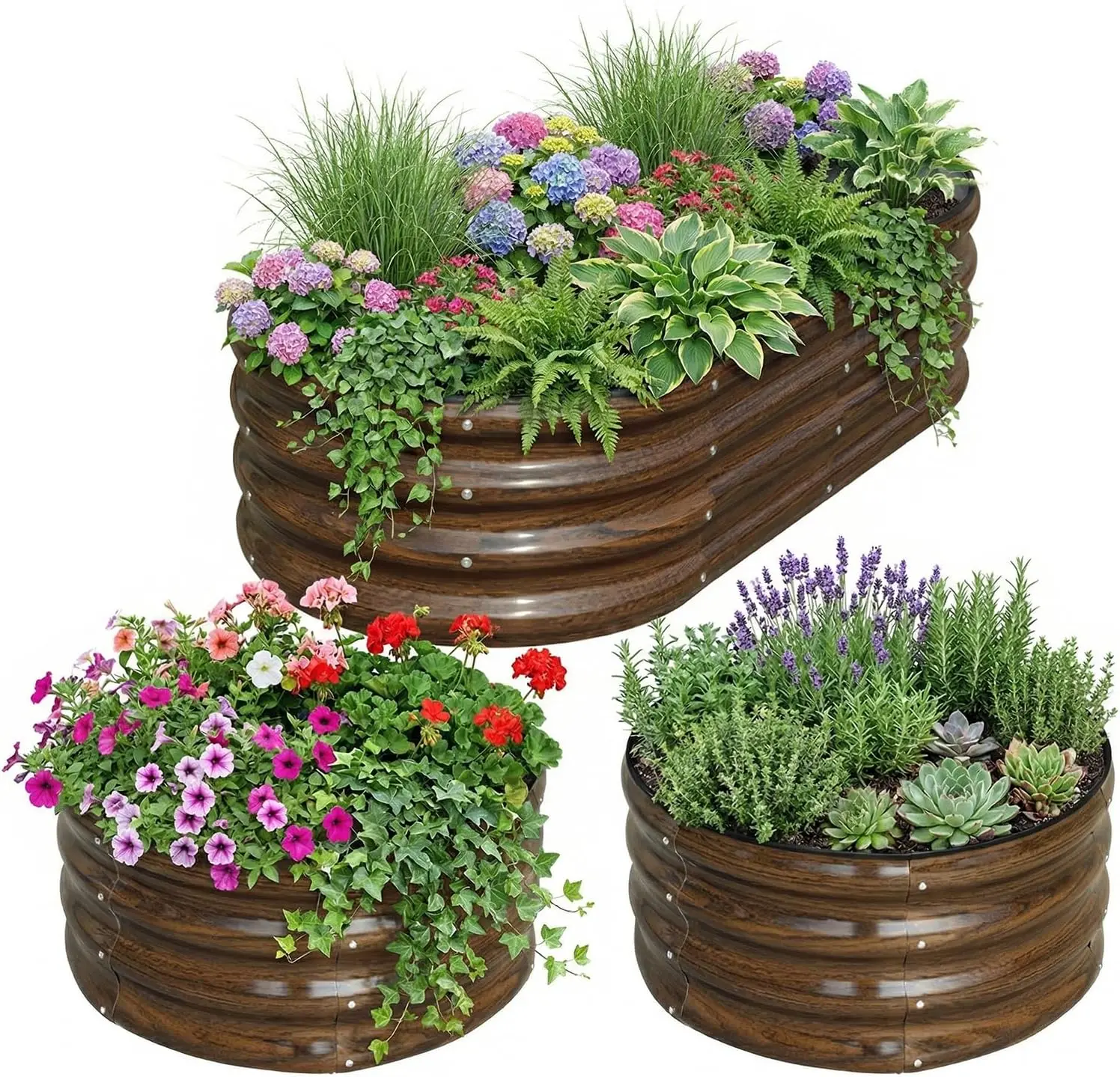 3-Pack Galvanized Steel Raised Garden Bed Kit - 4x2x1 ft & 2x2x1 ft Metal Planter Boxes for Vegetables, Flowers, Herbs | Easy Assembly, Open Bottom Design