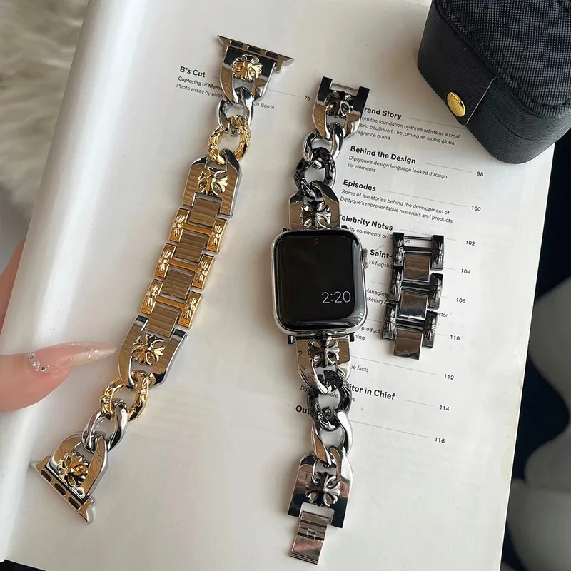 

Luxury Stainless Steel Strap For Apple Watch 10 46mm 42mm 40mm 41 44 45mm 38 Women Band For iWatch Series 9 8 7 6 5 4 Ultra 49mm