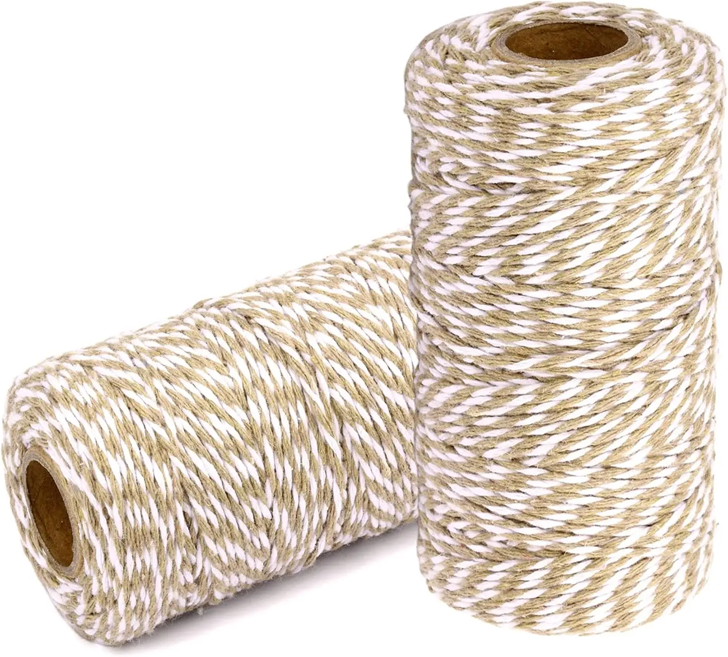 

656ft Cotton Twine String 2 Rolls for Crafts Gift Wrapping & Kitchen Cooking - Khaki White