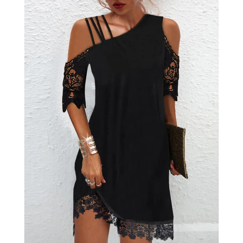 

2025New Arrival New dress Fashion Mature Women's Clothing Lace Stitching Shoulder