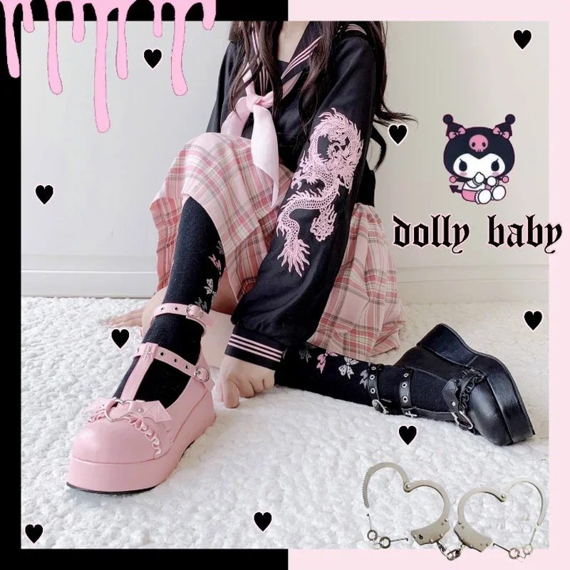 Zapatos Lolita de suela gruesa para Mujer, calzado con hebilla, Mary Jane, escarpines, cuñas, Punk, rosa, Cosplay