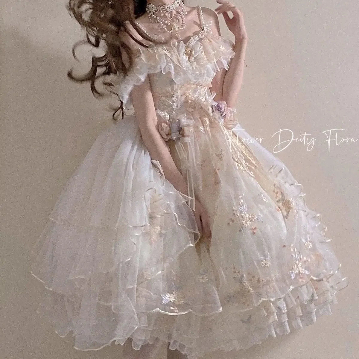 Retro splendido Lolita Jsk Dress donna giapponese dolce pizzo ricamo floreale principessa abiti da sposa ragazze Cute Party Vestidos