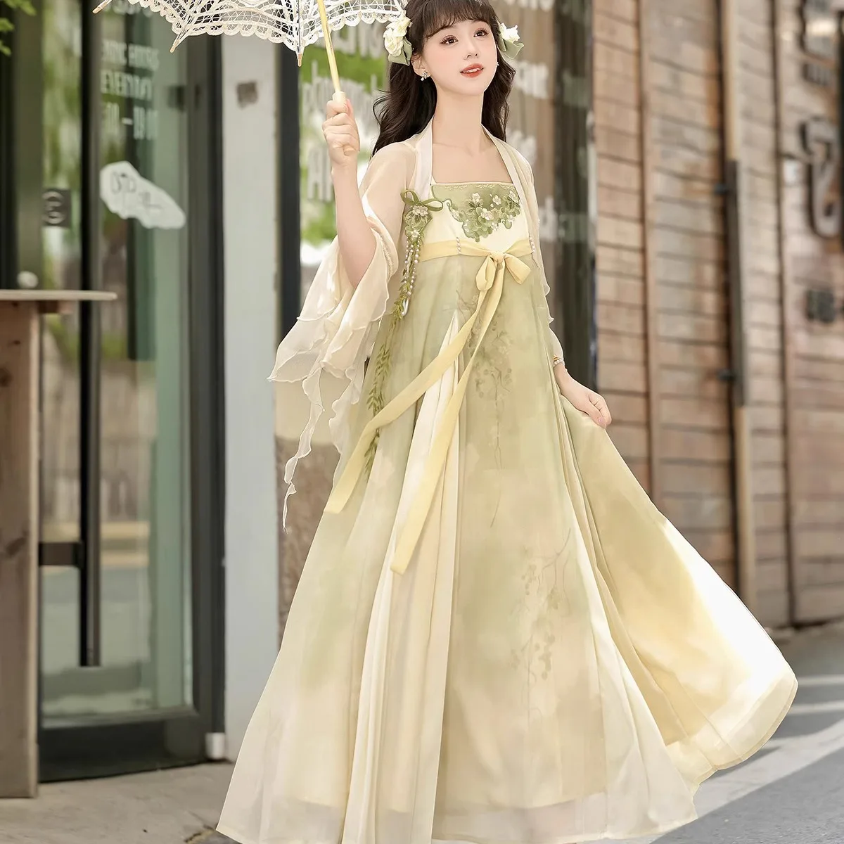 

Original Improvement New Chinese Hanfu Women's Dress Daily Chinese Style Han Elements Top Strap Dress Set