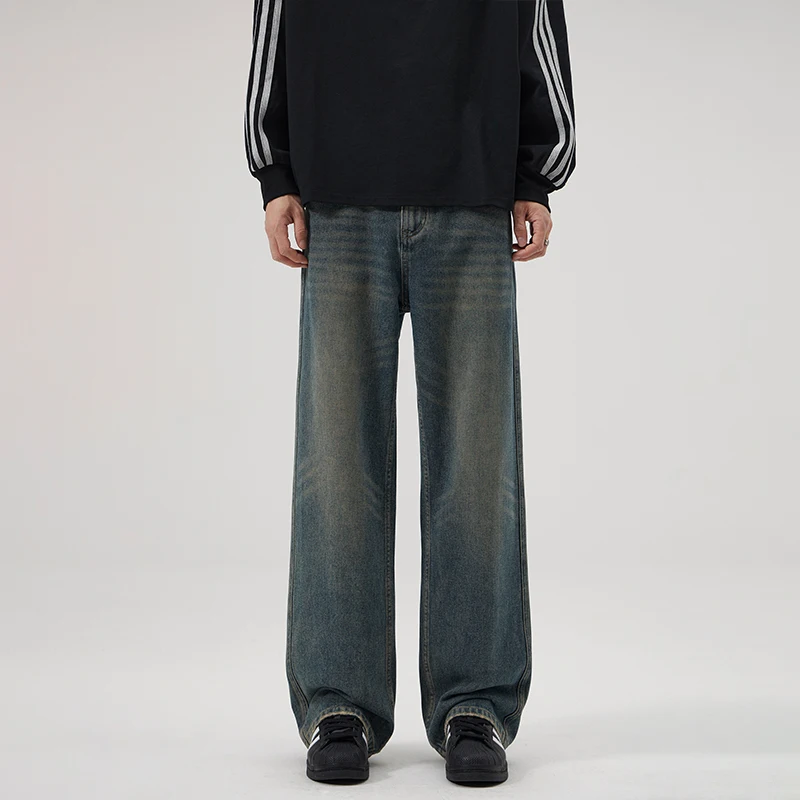 

Мужские джинсы Cleanfit Vintage Blue прямого кроя, свободные повседневные брюки, осенне-зимние, в американском стиле, длинные, молодежные, модные