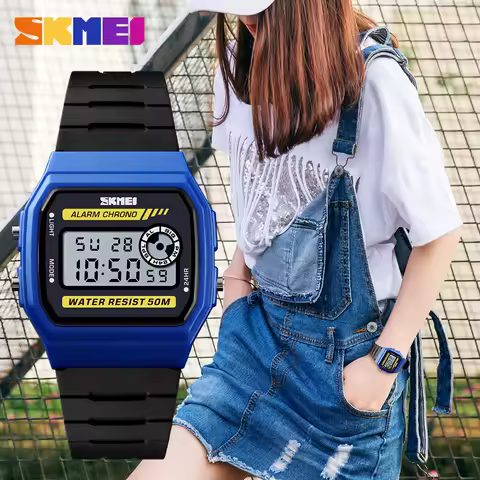 SKMEI Digital Simple Girls Watches Waterproof PU Strap Alarm Clock Women Fashion Sport Watch Wristwatch Alarm Relogio Feminino