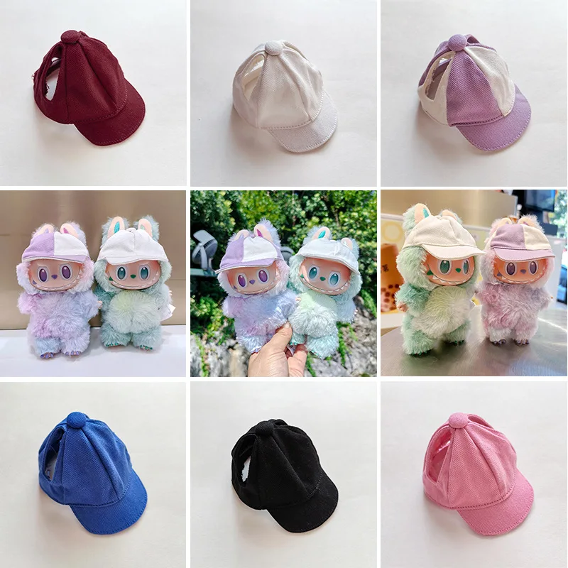

Cute Mini Labubu Baseball Cap 17cm I II III Macaron Sitting Party Pendant Doll Clothes
