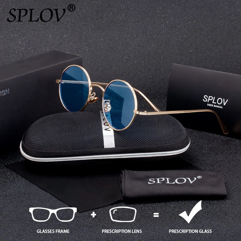 

SPLOV Custom Prescription Sunglasses with Retro Round Frame Design Polarized Sunglasses for Men and Women Driving Glasses