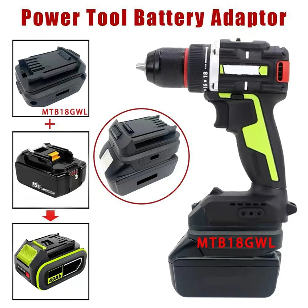 A83Z MTB18GWL Battery Adapter Use for 18V Li-Ion Battery on for 20V Green Large Foot Power Tool