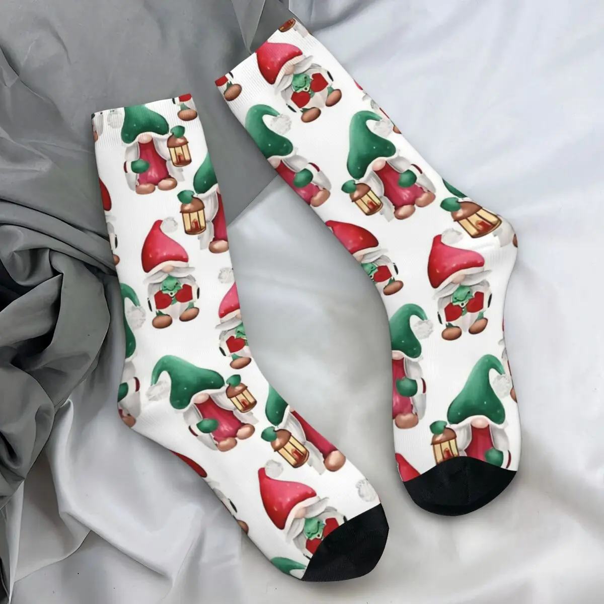 Gnome Christmas Stockings Unisex Men Cute Red and Green Gnomies Socks Vintage Socks Autumn Climbing Anti Bacterial Design Socks