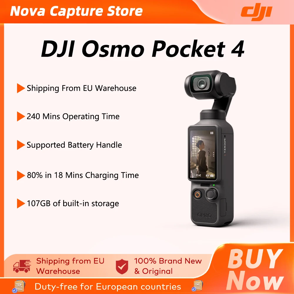 【EU-Versand】DJI Osmo Pocket 4 1-Zoll-CMOS & 4K/240fps 3-Achsen-Stabilisierung & Drehbarer 107GB Integrierter Speicher & 800MB/s Übertragung Pocket 4