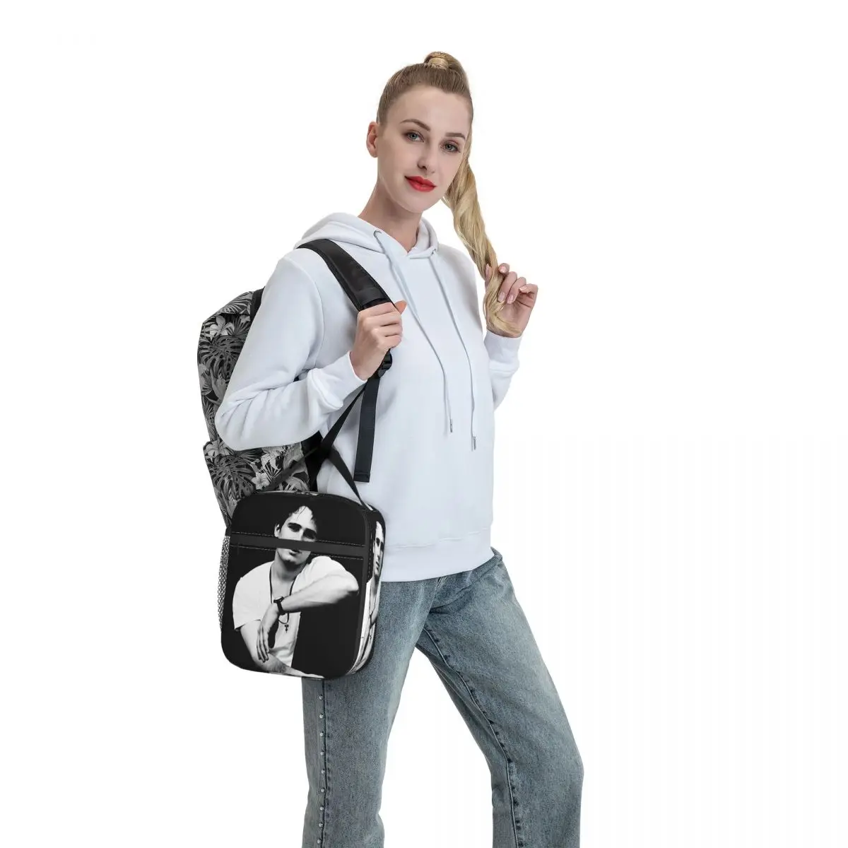 الرجعية J-Jeff B-Buckley البوب المغني حقيبة الغداء مضحك علب الاغذية للكبار في الهواء الطلق نزهة المحمولة سستة حقيبة للحفاظ على البرودة حمل أكياس الغذاء #5