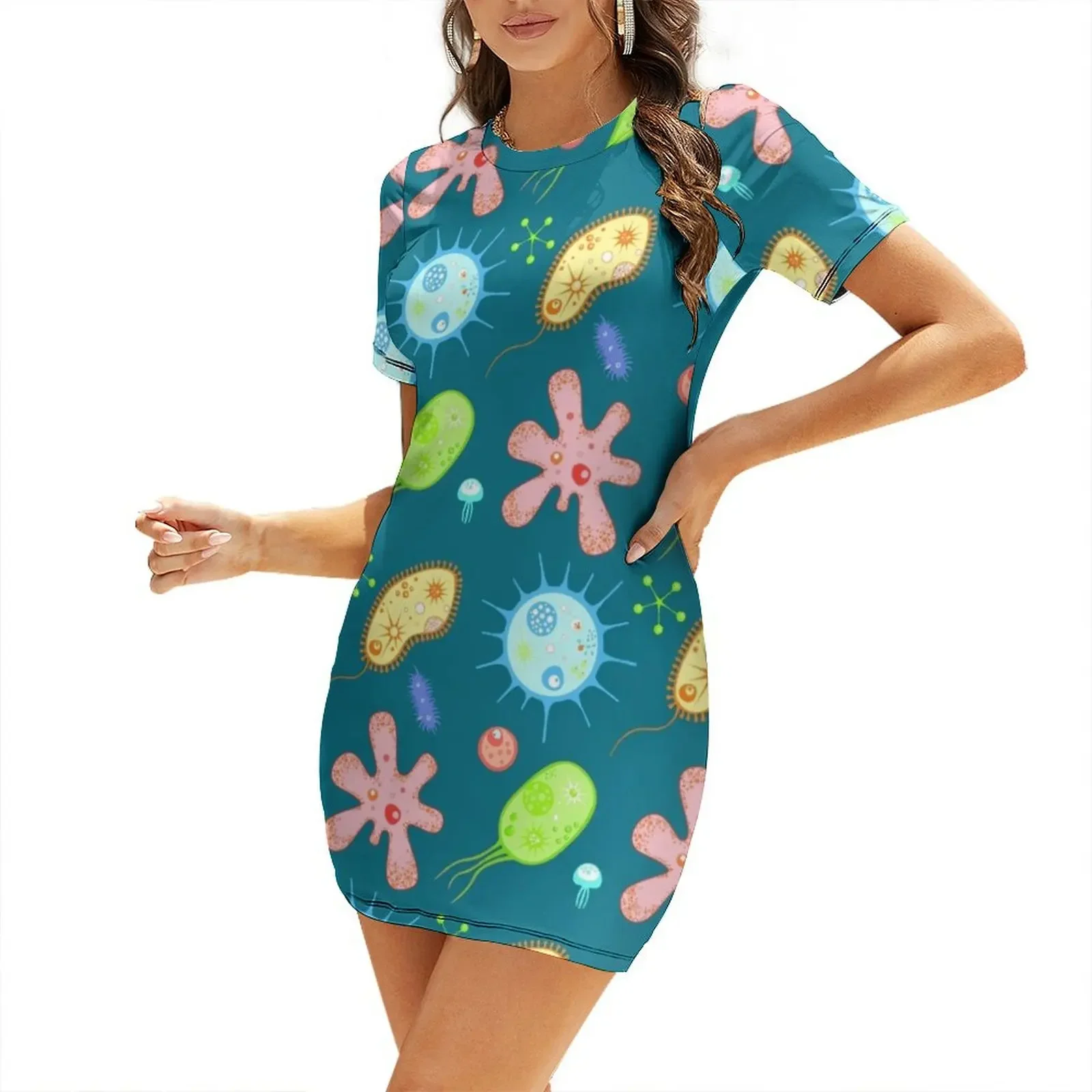 

Microbe party Short-Sleeved Dress Woman's evening dress elegant party dress for women 2025 cute Woman clothes