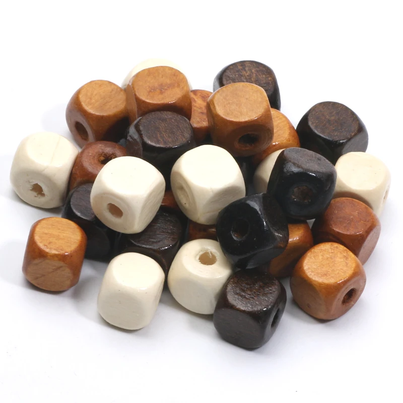 50 Stück 10 mm gemischte Holzperlen, quadratischer Würfel, lose Distanzperlen für Schmuckherstellung, DIY-Halskette, Armband, handgefertigte Accessoires