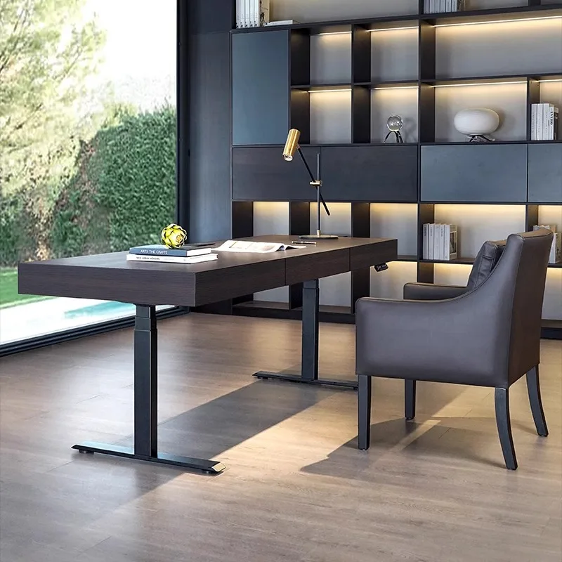 

Design Executive Desk Black Solid Wood Adjustable Desk Workstation Electric Function Expandable Function