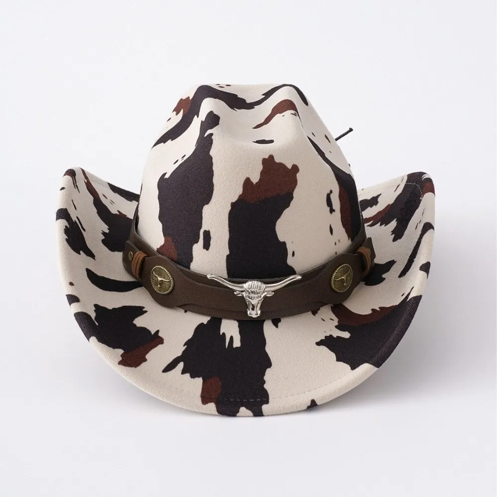 Wide Brim Cow Print Western Caps Cow Print Pattern UV Protection Western Cowboy Hat Retro Style Wide Brim Cowgirl Hat