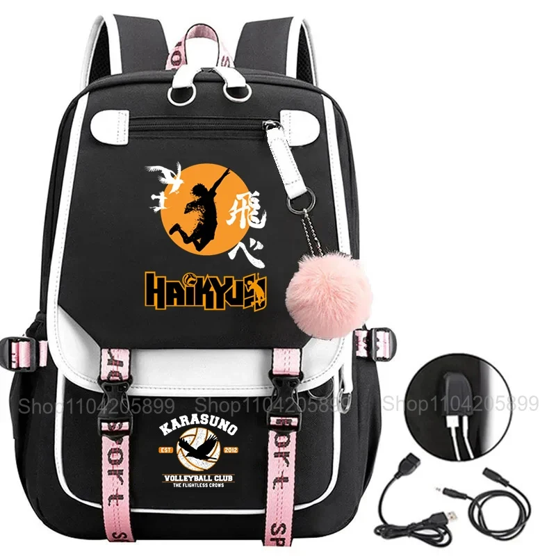 Anime Kaikyuu!! Backpack Fashion USB Charge Mochila Student Teenager School Bags Large Capacity Girls Gift Knapsack Laptop