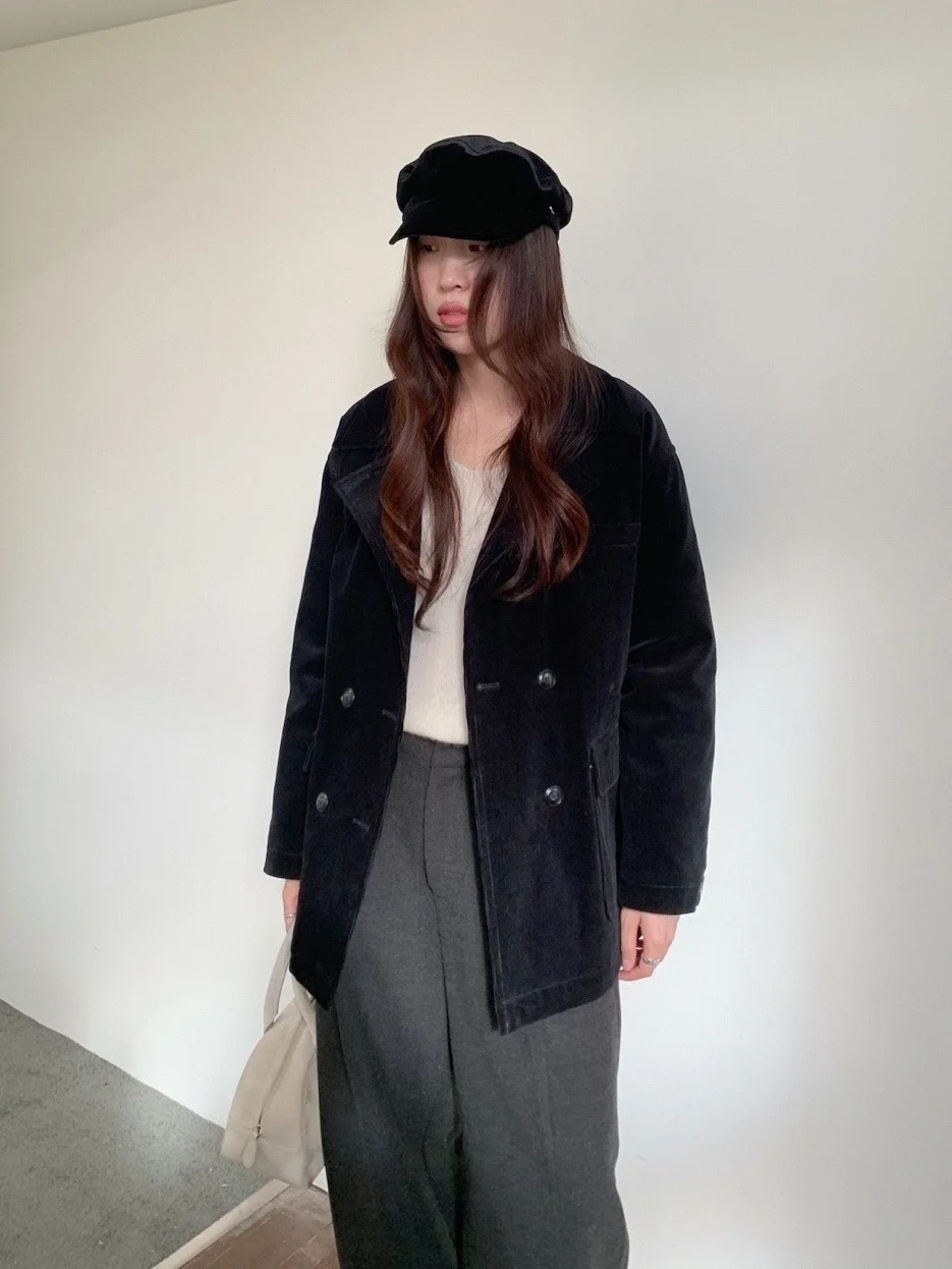 

Корейское утепленное вельветовое пальто для женщин, зимнее, теплое, длинное, с поясом, хлопковое, двубортное, однотонное, для повседневной носки