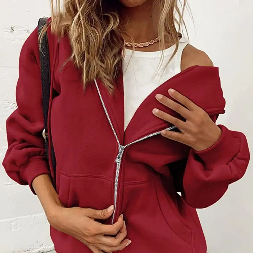 Women Pockets Sweatshirt Coat Zipper Design Sweatshirt Outwear Stylish Autumn Women's Oversized Hoodie Loose Fit Sweatshirt Coat